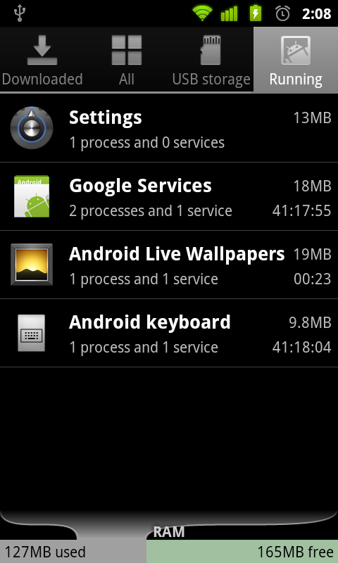 process manager in android 2.3