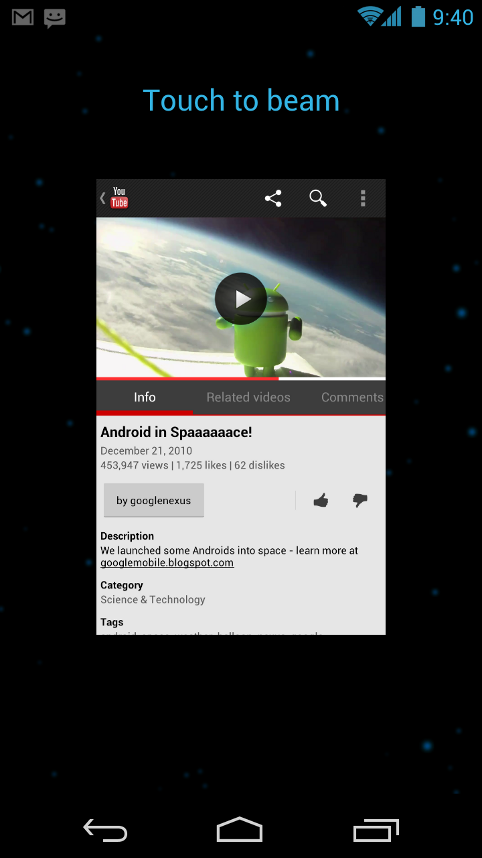 Android 4.0 Touch To Beam