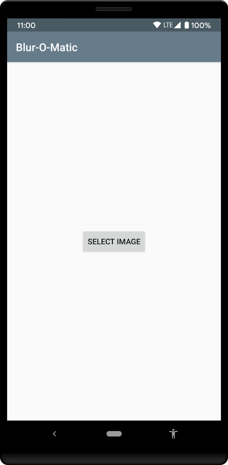 Starting screen of app that prompts user to select an image from the photo gallery.