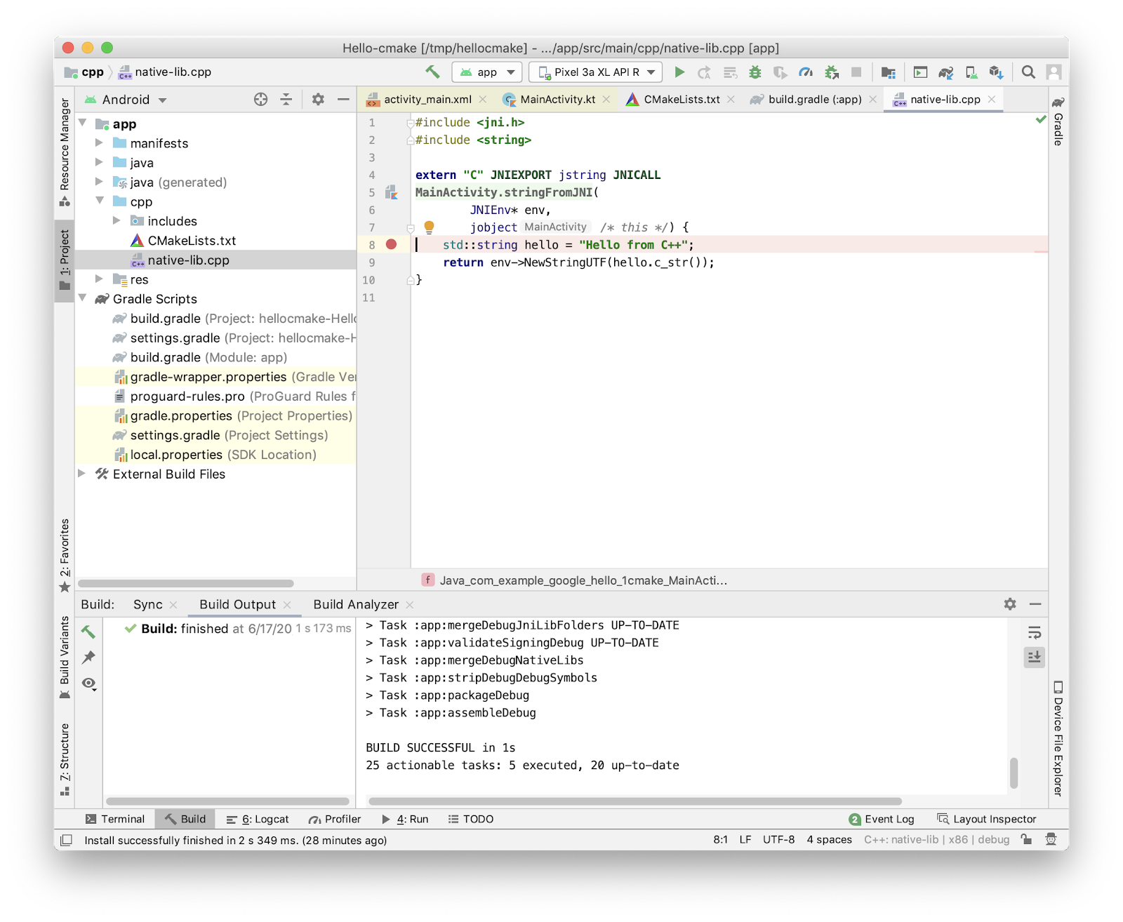 Create Hello Cmake With Android Studio