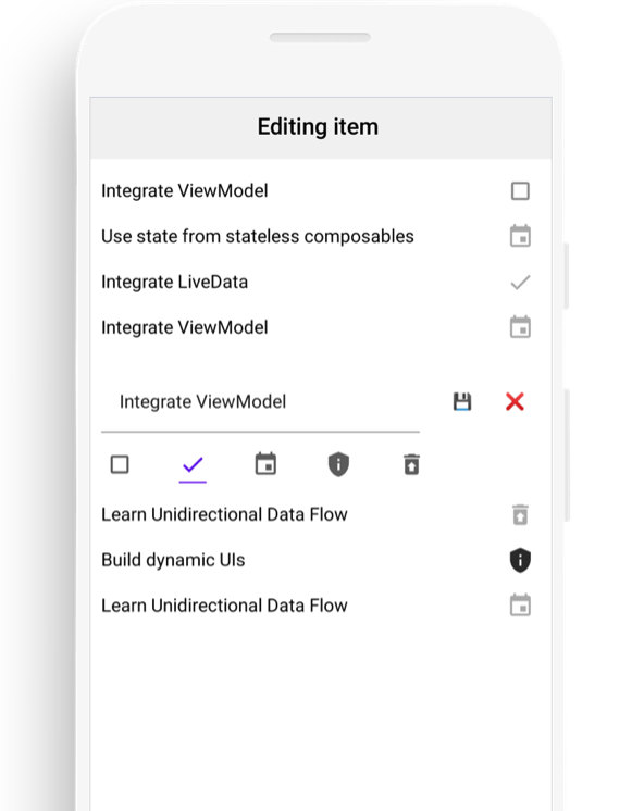 Editing mode reuses the same UI as input mode, but embeds the editor in the list.
