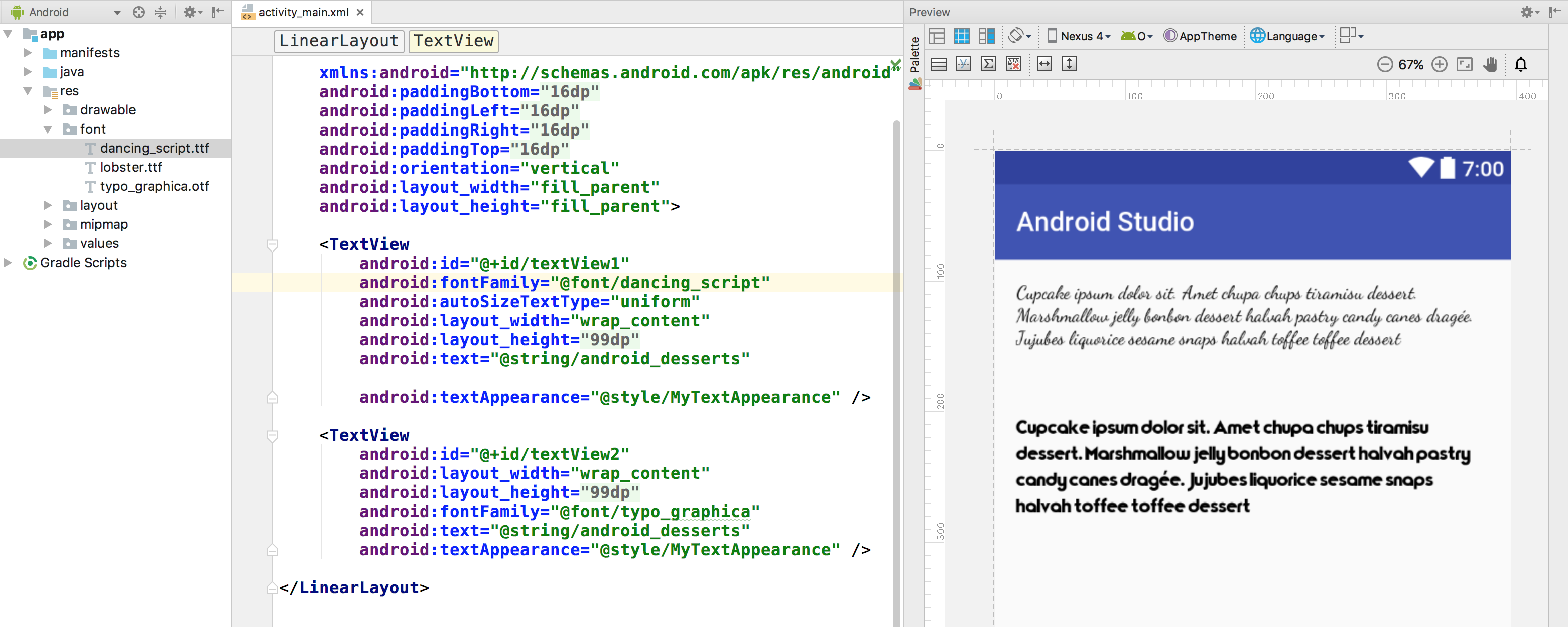 set the size of the font in listview android studio