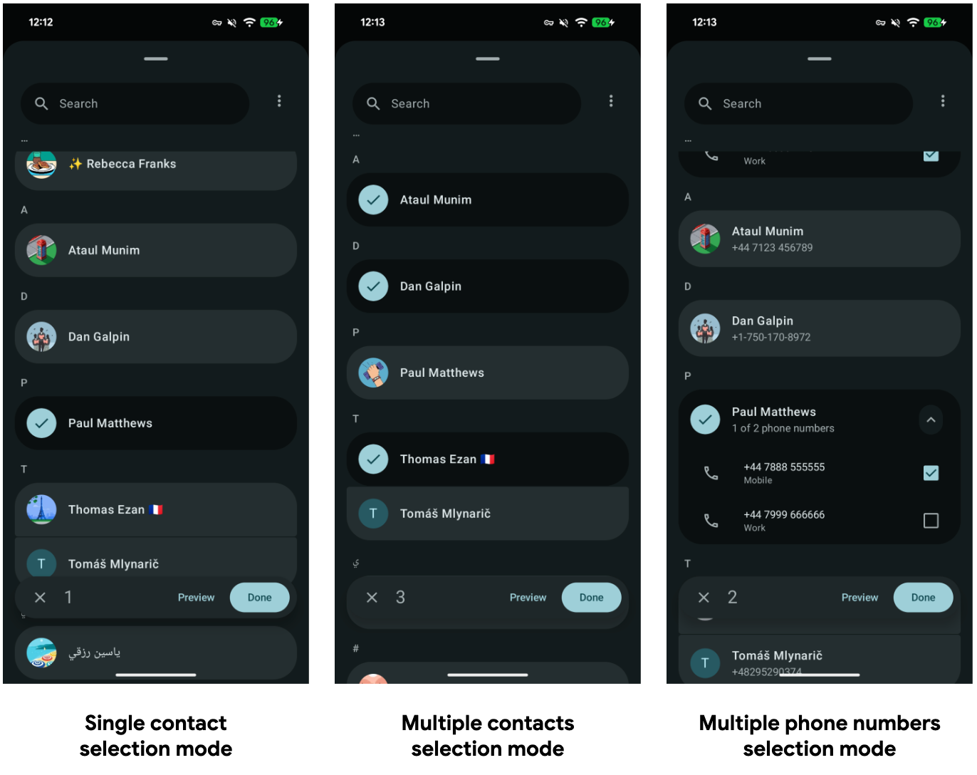 The Contact Picker different UI modes