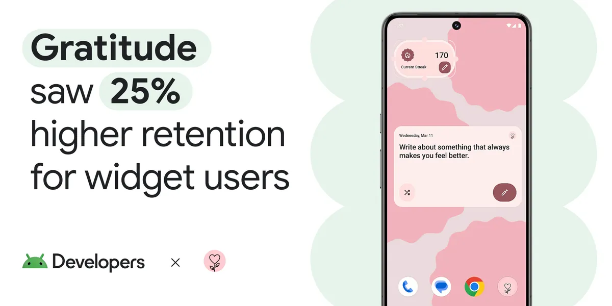 O app Gratitude teve uma retenção 25% maior para usuários de widgets ...
