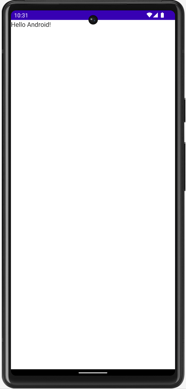 空の Compose Android アプリの画面に「Hello Android」というテキストが表示されています。