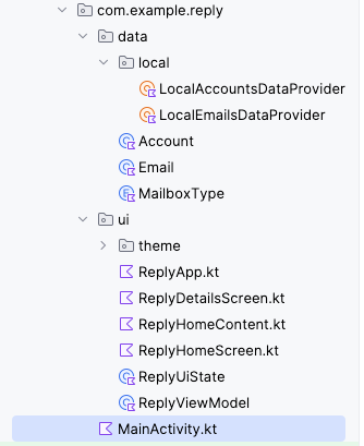 The Reply App file directory displays two sub-directories that are expanded: 