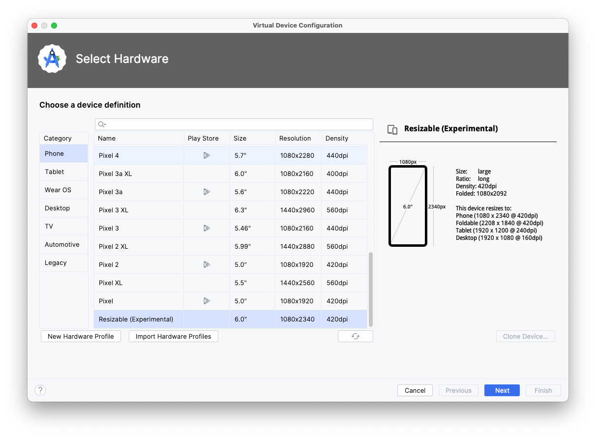 “Device Manager”窗口显示了一条选择设备定义的提示。系统显示了一系列选项,这些选项上面有一个搜索字段。类别