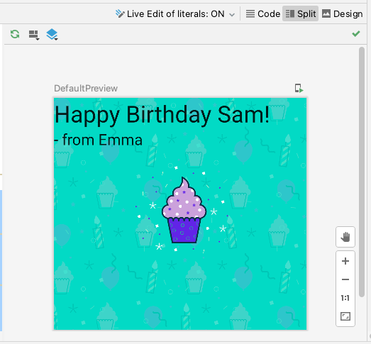 Gambar cupcake ditempatkan dengan ucapan ulang tahun dan teks nama pengirim