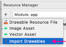 Menampilkan cara memilih import drawables
