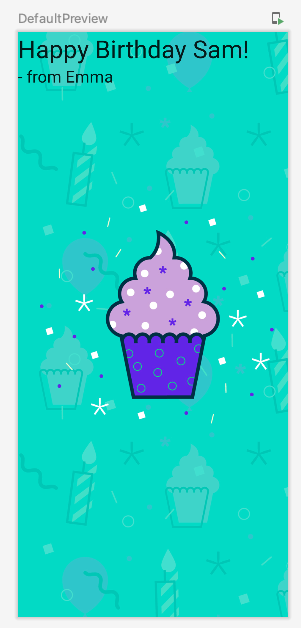 Imagem de um cupcake com mensagem de aniversário e assinatura