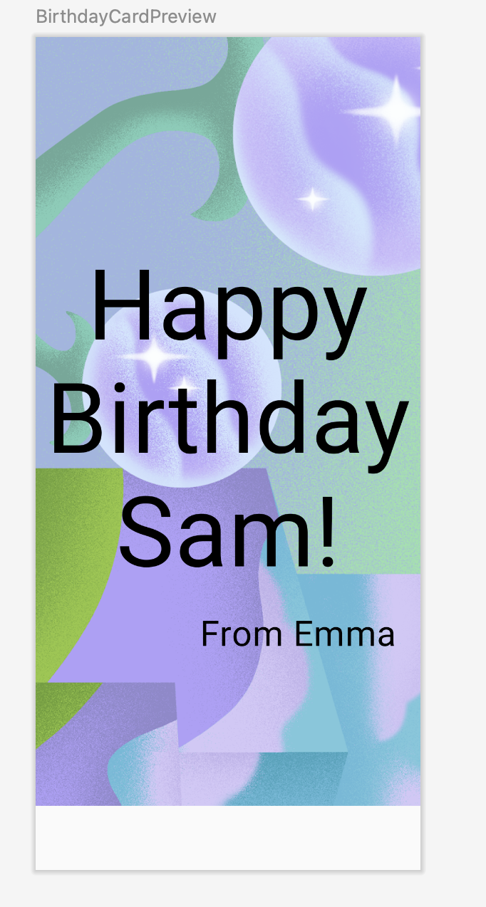 Preview screen with text and Image. The background image is anchored to the top