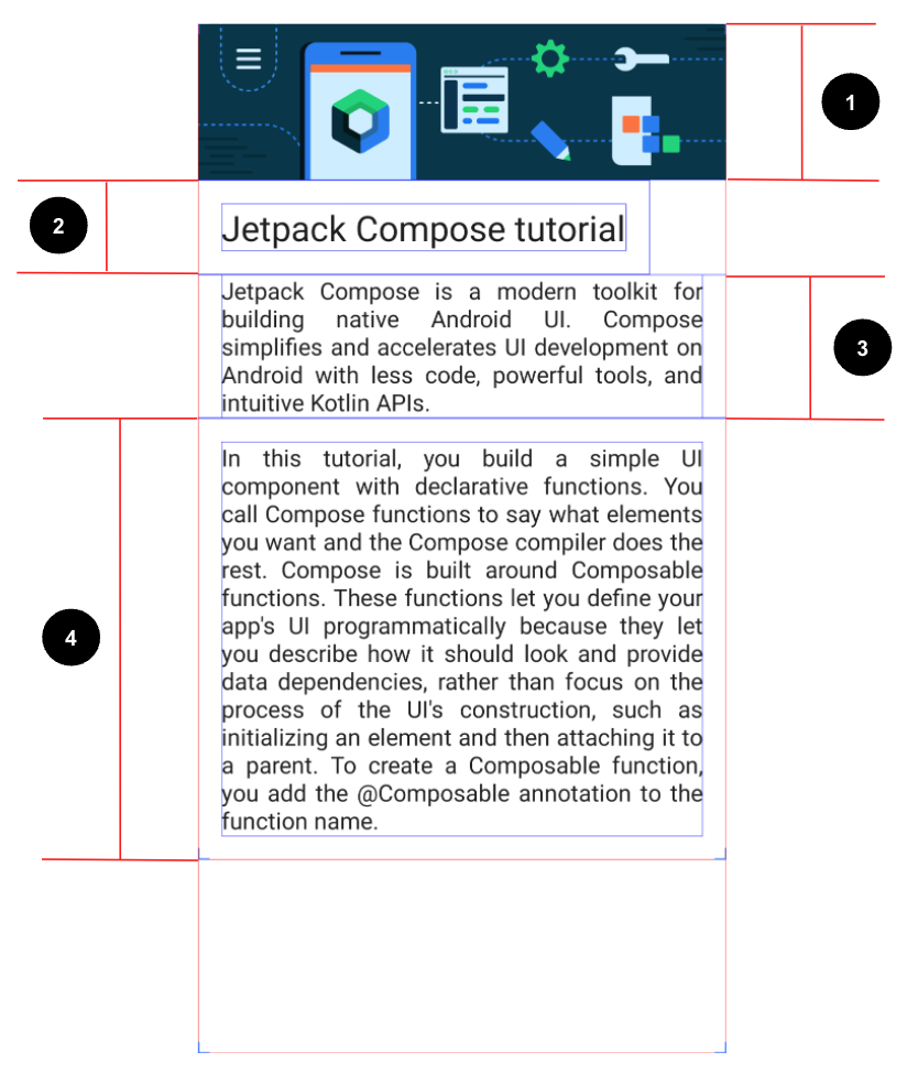 Spesifikasi UI untuk mem-build layar artikel Compose.