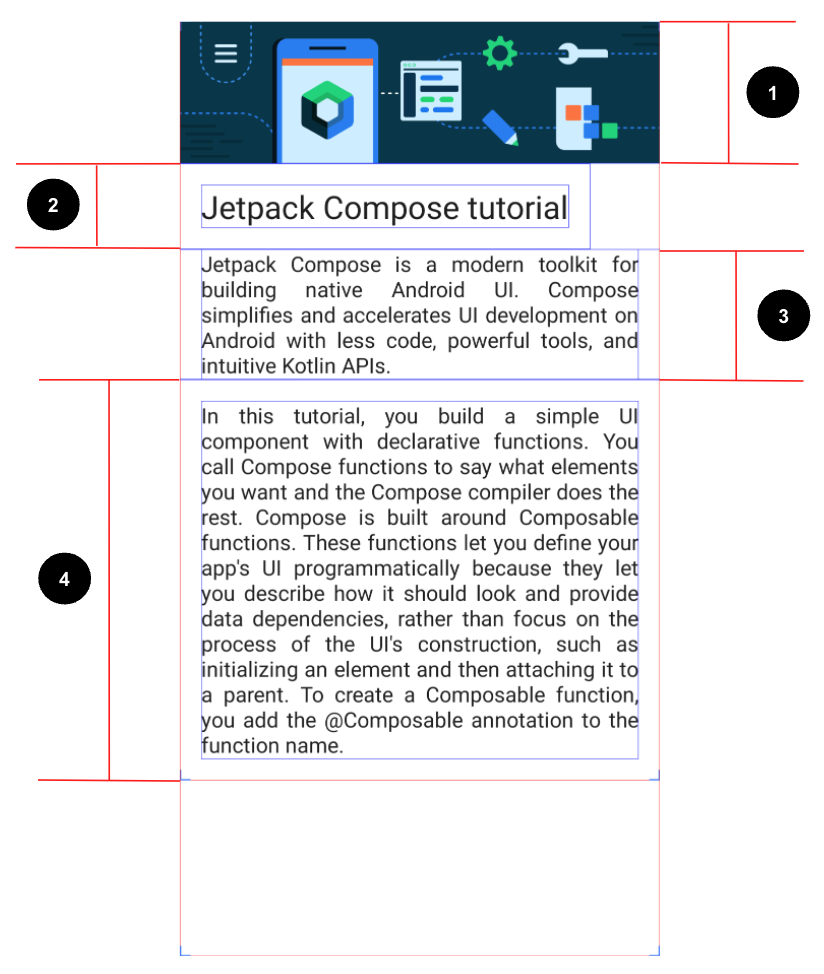 Especificación de IU para compilar la pantalla de artículos de Compose.