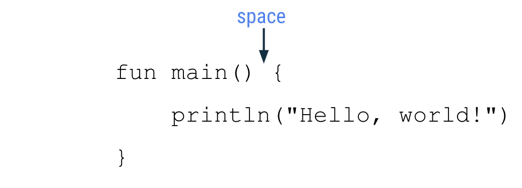 En la imagen, se muestra el siguiente código de la función principal: fun main() {     println(