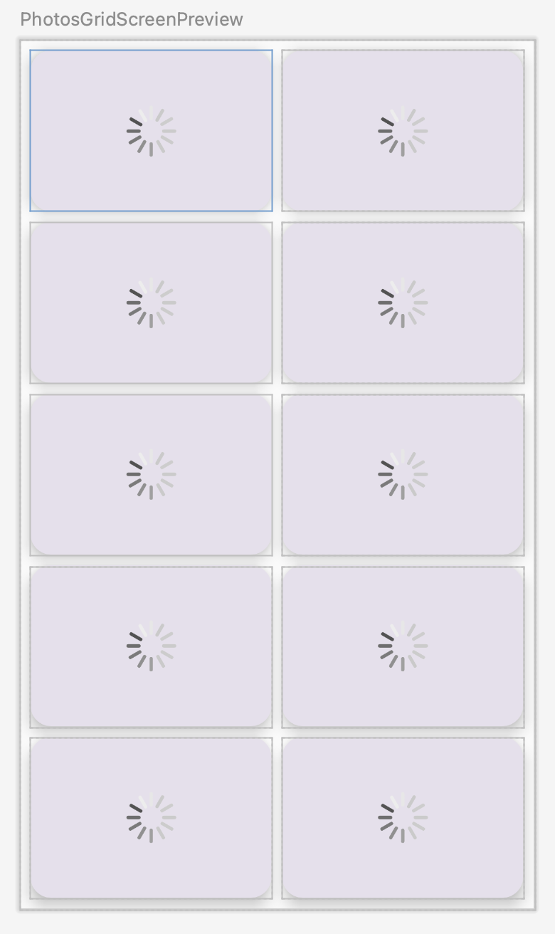 Preview of the photo grid screen preview with loading image