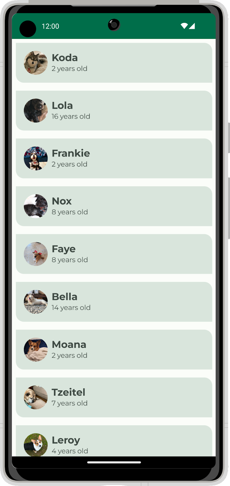 Dans l'application Woof, élément de liste avec typographie
