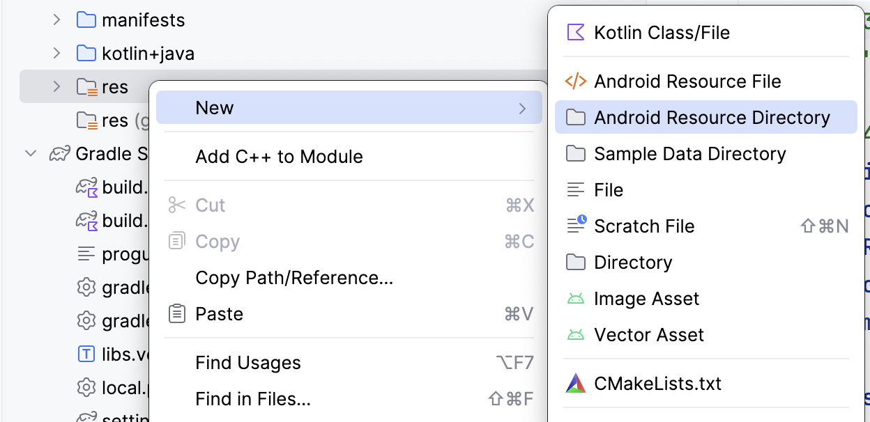 This image shows navigating the file structure to the Android Resource Directory.