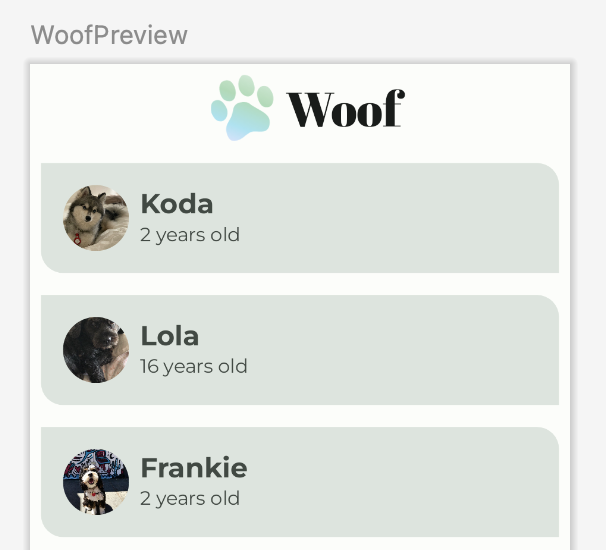 Pratinjau Woof dengan panel aplikasi atas yang diletakkan di tengah secara vertikal