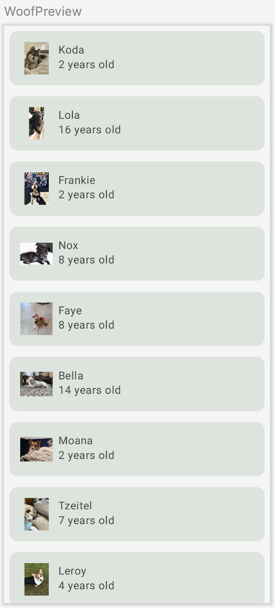 Aperçu de l'application Woof en thème clair 