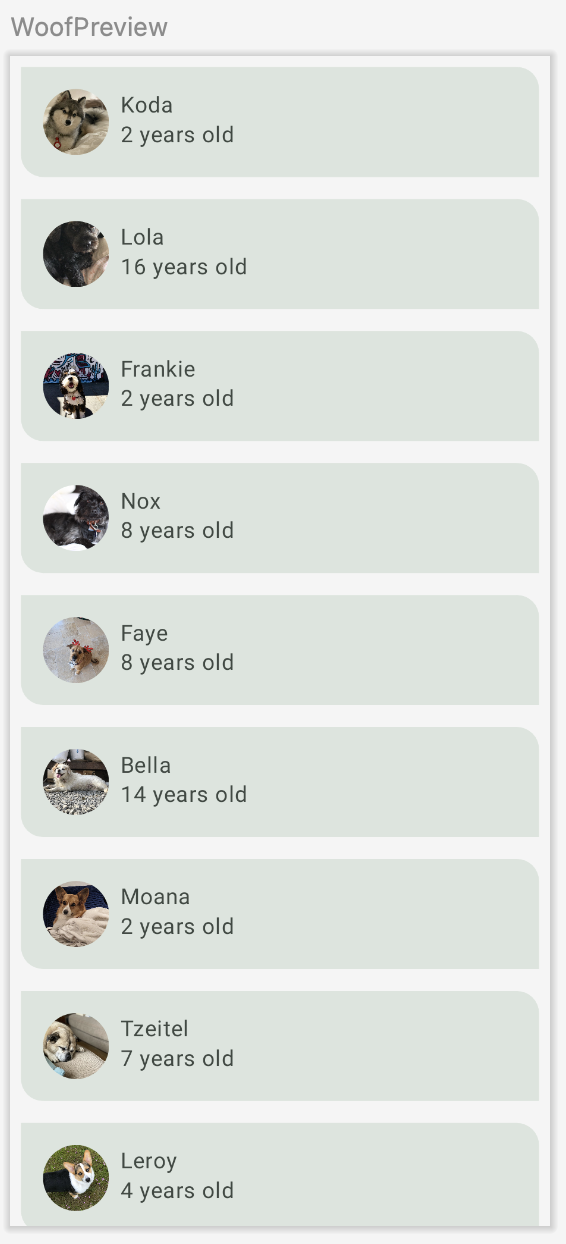 Prévia do Woof Prévia do Woof com cards de forma