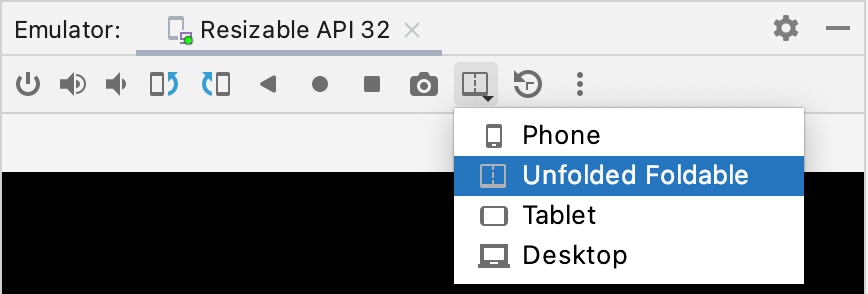 You can change the device options of a resizable emulator from the dropdown menu.