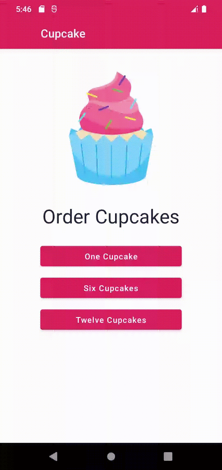 Ảnh động minh hoạ quá trình người dùng di chuyển qua các màn hình trong ứng dụng Cupcake đã hoàn thiện.
