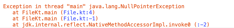 An error message that says, "Exception in thread "main" java.lang.NullPointerException".