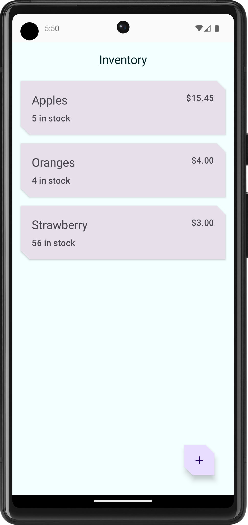 Phone screen with inventory items 
