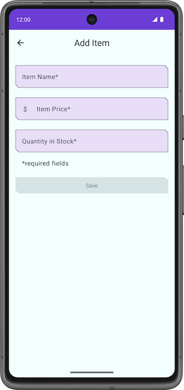 Add item screen show in the phone screen. 