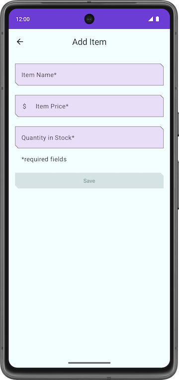 Écran &quot;Add Item&quot; (Ajouter un article) affiché sur l&#39;écran du téléphone. 
