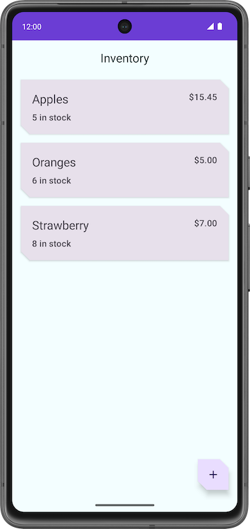 Phone screen with inventory items
