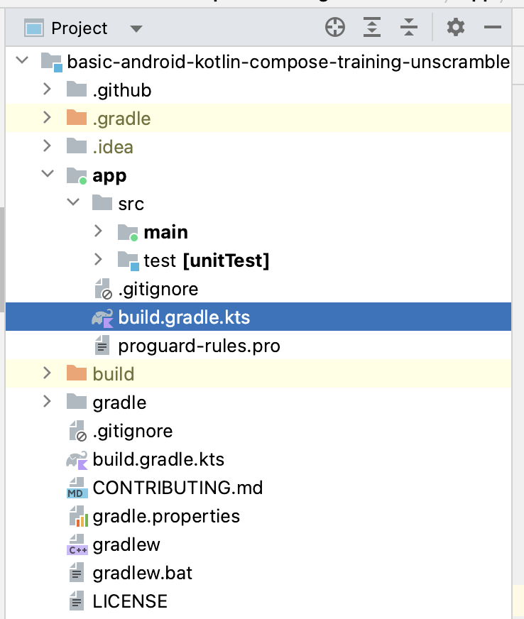 “Project”窗格中的 build.gradle.kts 文件