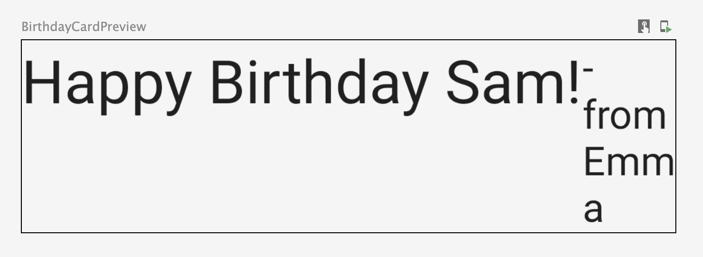 Birthday greeting and signature are displayed next to each other in a row.
