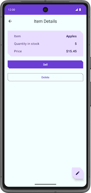 Item details screen decreases the quantity by one when sell button is tapped