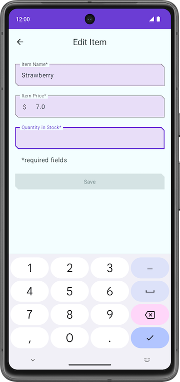 Edit Item screen with Save button disabled