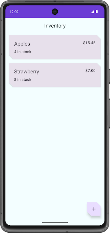 Layar ponsel yang menampilkan daftar inventaris tanpa item yang dihapus