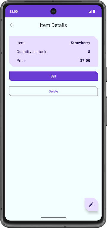 Layar detail item dengan tombol jual (sell) diaktifkan