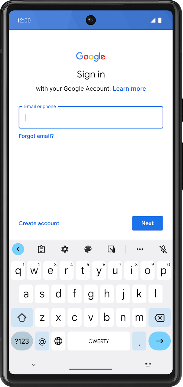 Phone screen with gmail app with a text field for email