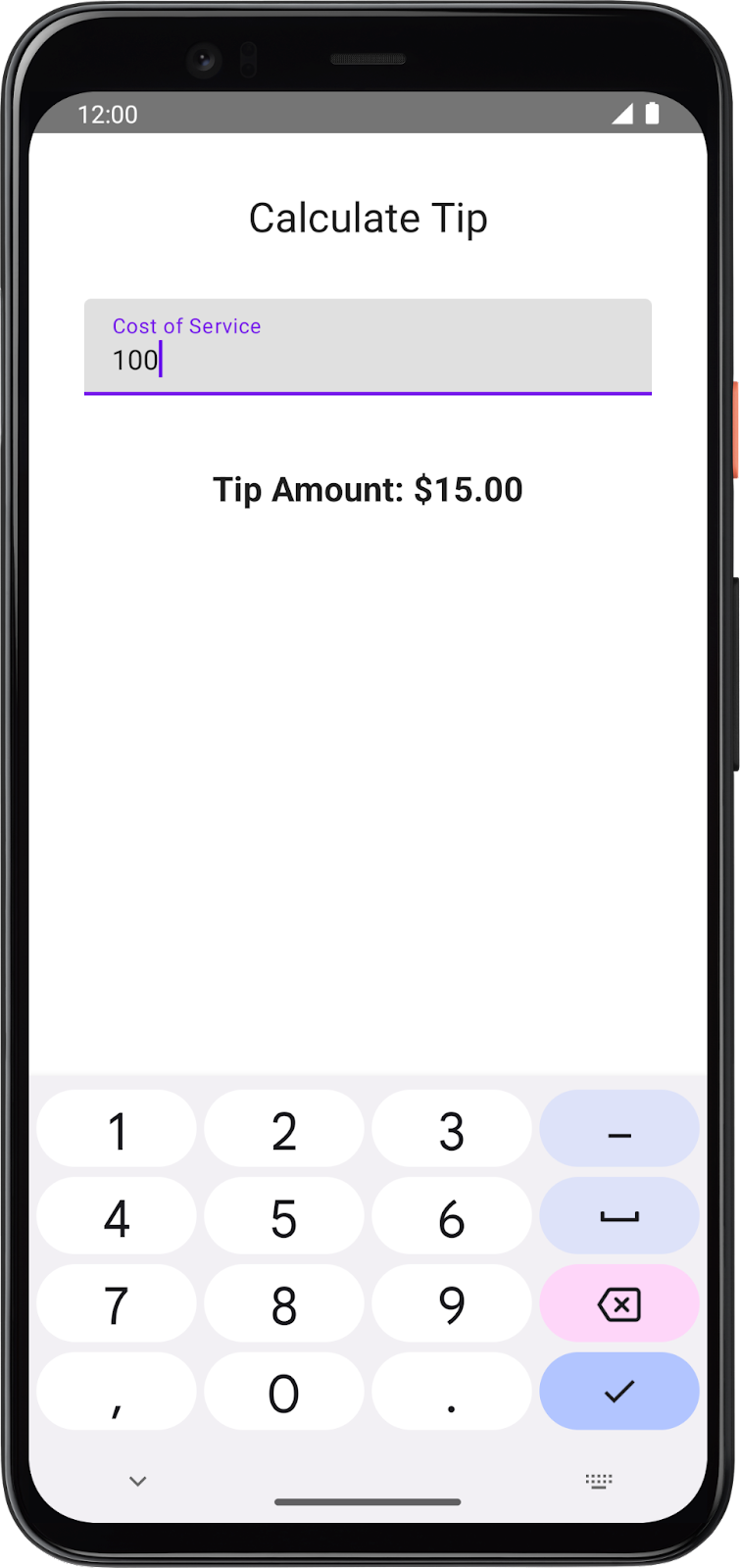Kalkulator tip dengan kolom teks Cost of service: 100