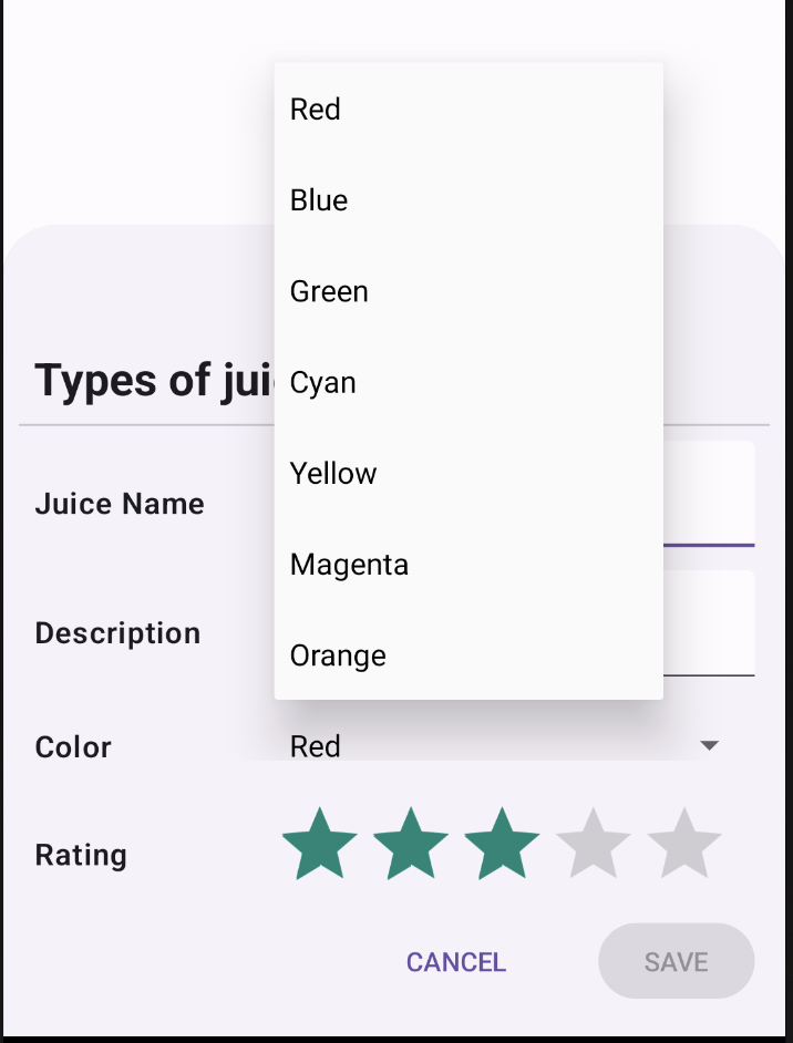 Color spinner with the multiple colors listed