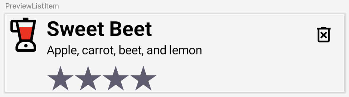 Android Studio list item preview with sweet beet juice details