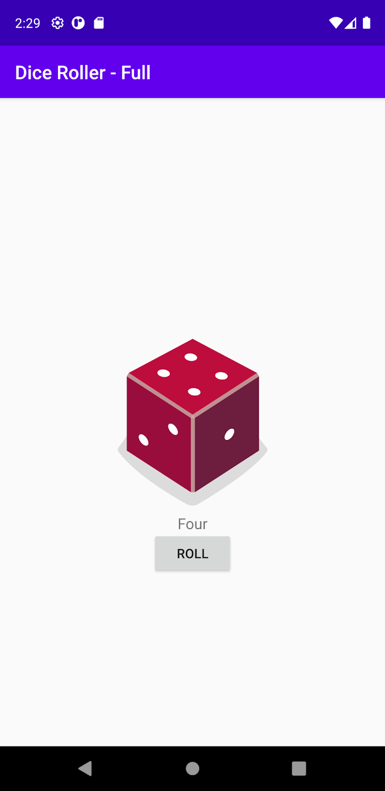 O app DiceRoller com a caixa dinâmica foi concluído.