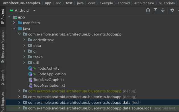 Jendela Project explorer Android Studio dalam tampilan Android.
