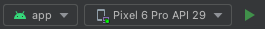Android 스튜디오 실행 구성, 대상 기기, 실행 버튼