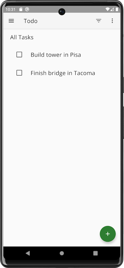 The app’s tasks screen with two tasks displayed.