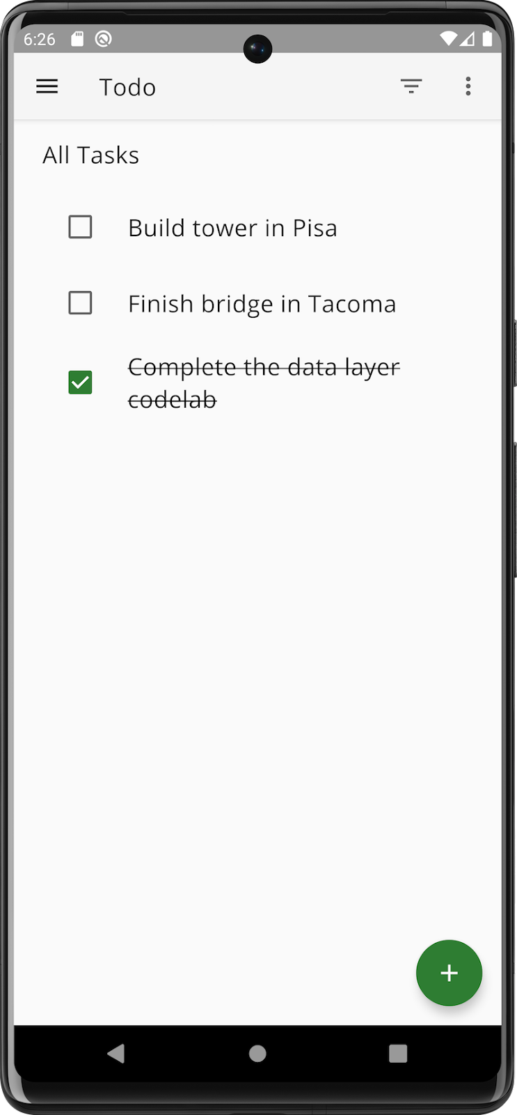 The app’s tasks screen showing a task that has been completed.