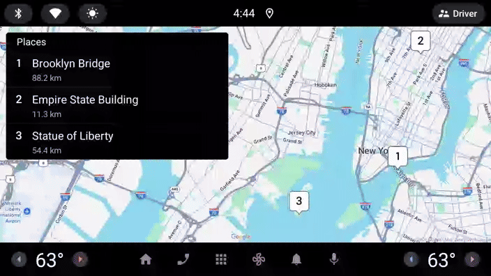 A screen recording showing the app running on an Android Automotive OS emulator.