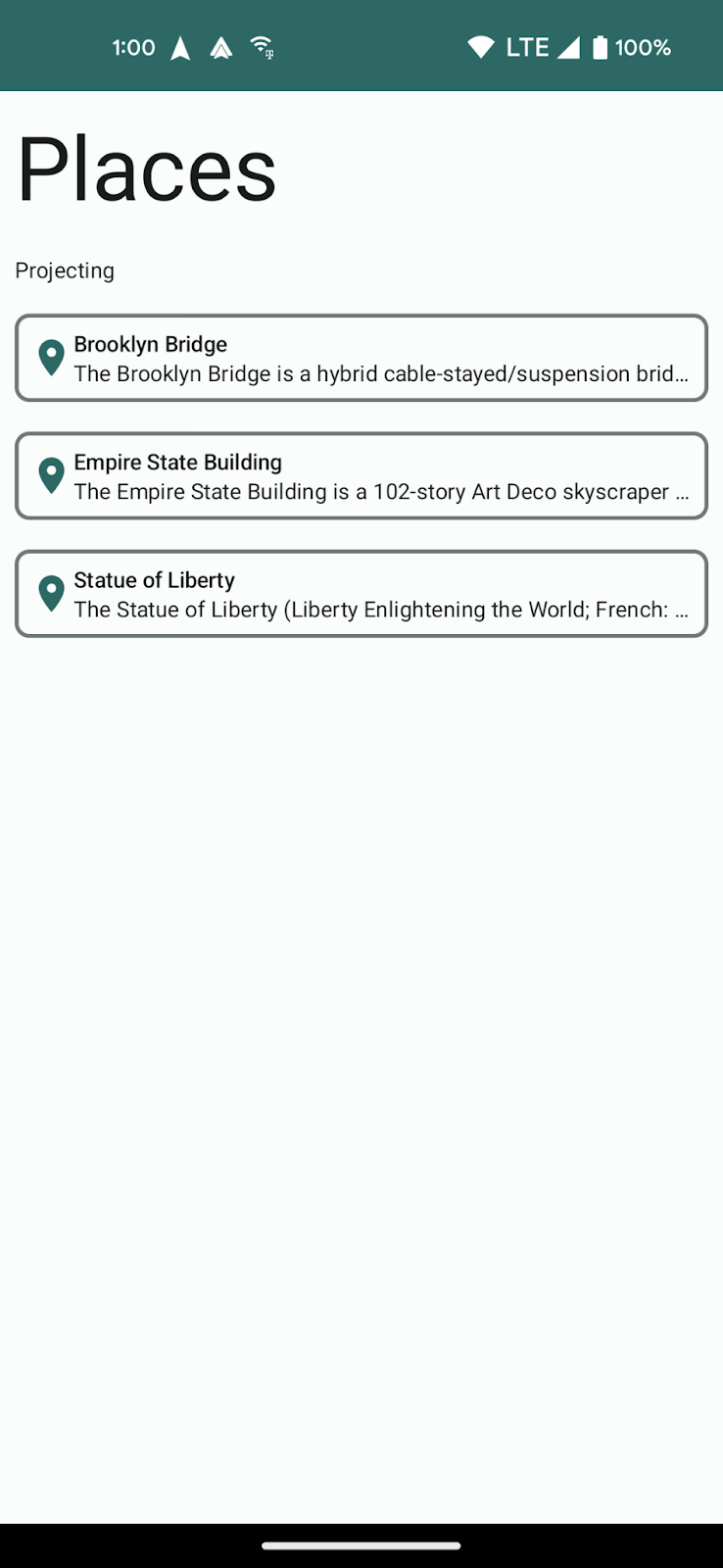 La ligne de texte affichant l&#39;état de la projection indique désormais &quot;Projecting&quot; (Projection) puisque le téléphone est connecté à la DHU.