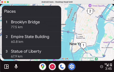 デスクトップ ヘッドユニットを使用した、Android Auto 上で動作するアプリを表示する画面の録画。