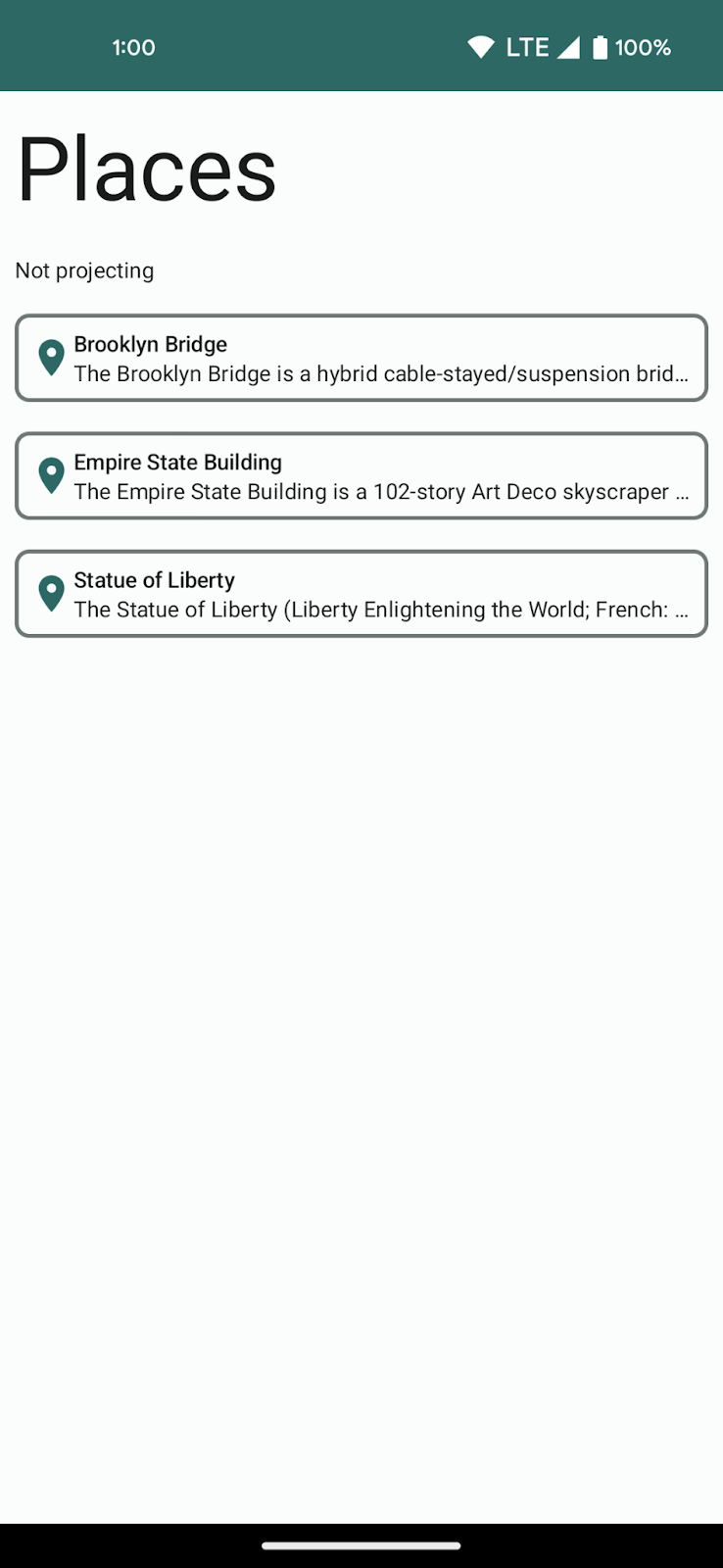 Une ligne de texte supplémentaire apparaît sur l&#39;écran pour l&#39;état de la projection indiquant &quot;Not projecting&quot; (Aucune projection).